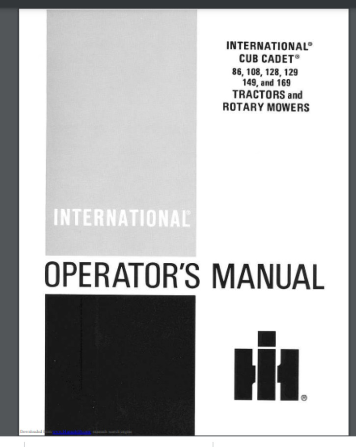 Cub Cadet 86 108 128 129 149 169 TRACTOR Owner Manual 68 pages comb bound 1974