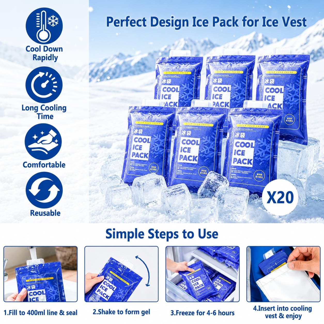 Cooling Vest for Men Women, Ice Vest with 20 Reusable Gel Ice Packs, High Visibi