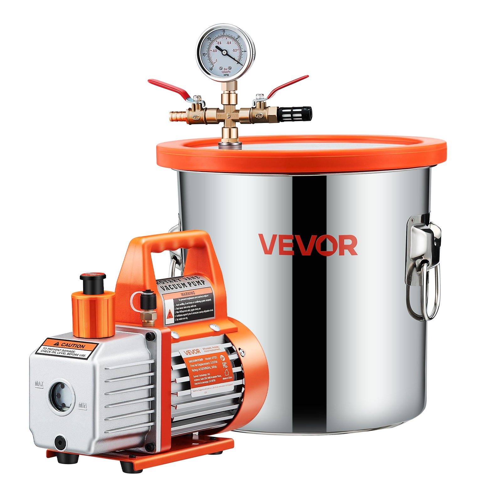 VEVOR 3.5 CFM Single Stage Vacuum Pump 3 Gallon Stainless Degassing Chamber Kit
