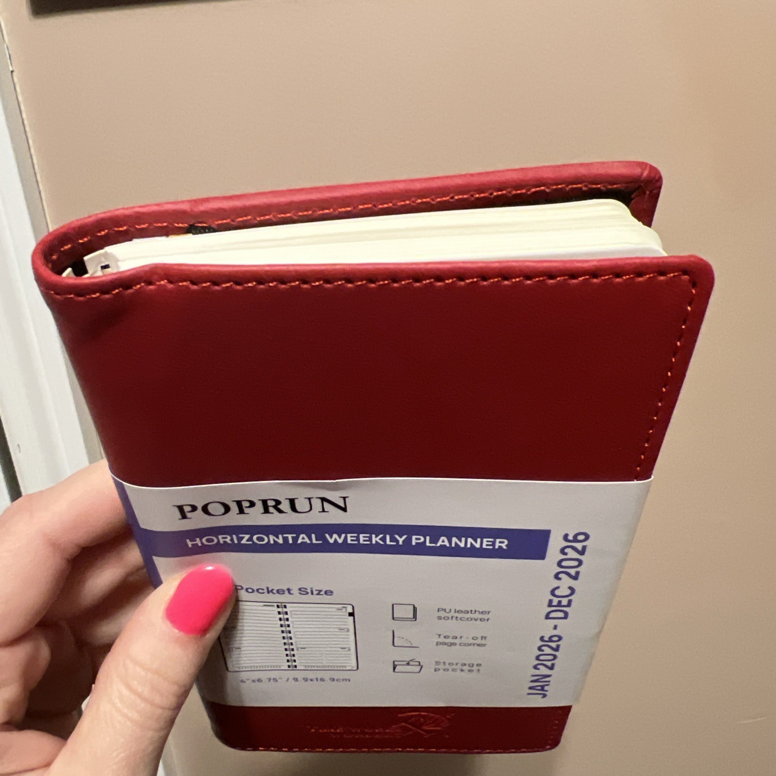 Poprun Horizontal Weekly Planner Red 2026 Year 4.25×6” Small Pocket Planner New