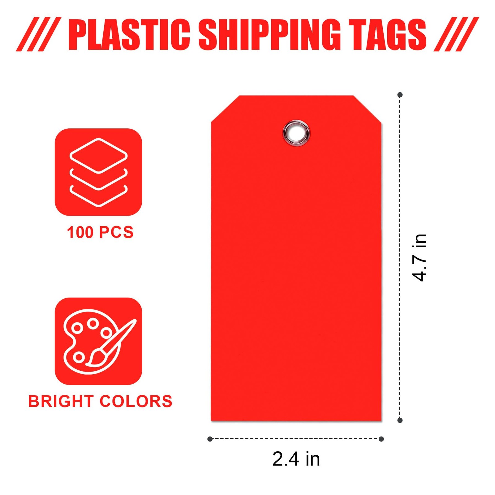 100 Pieces Plastic Shipping Tags with Reinforced Wire 2.36 x 4.7, Re’dred