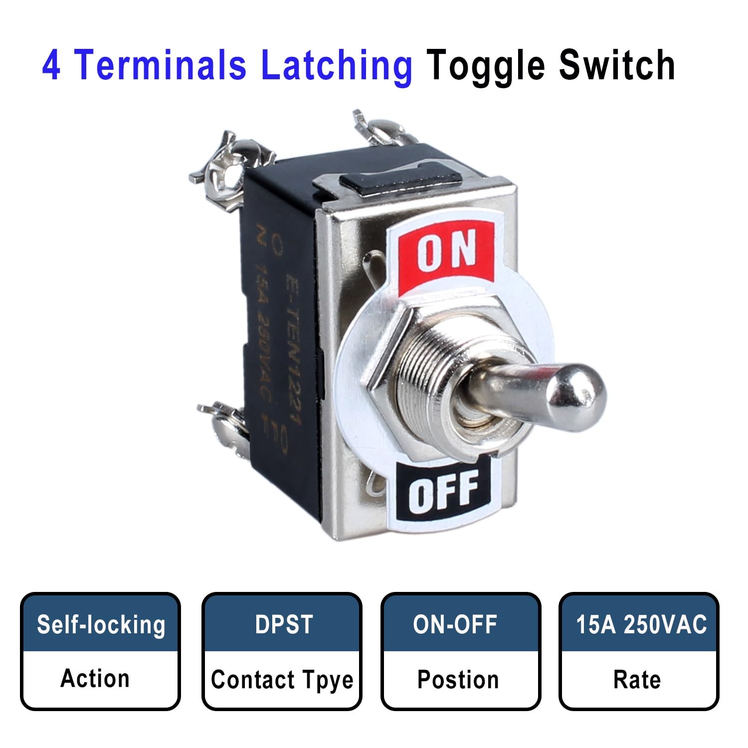 2pcs Latching Heavy Duty Rocker Toggle Switch DPST 2 Positions 4 Pins ON/Off …