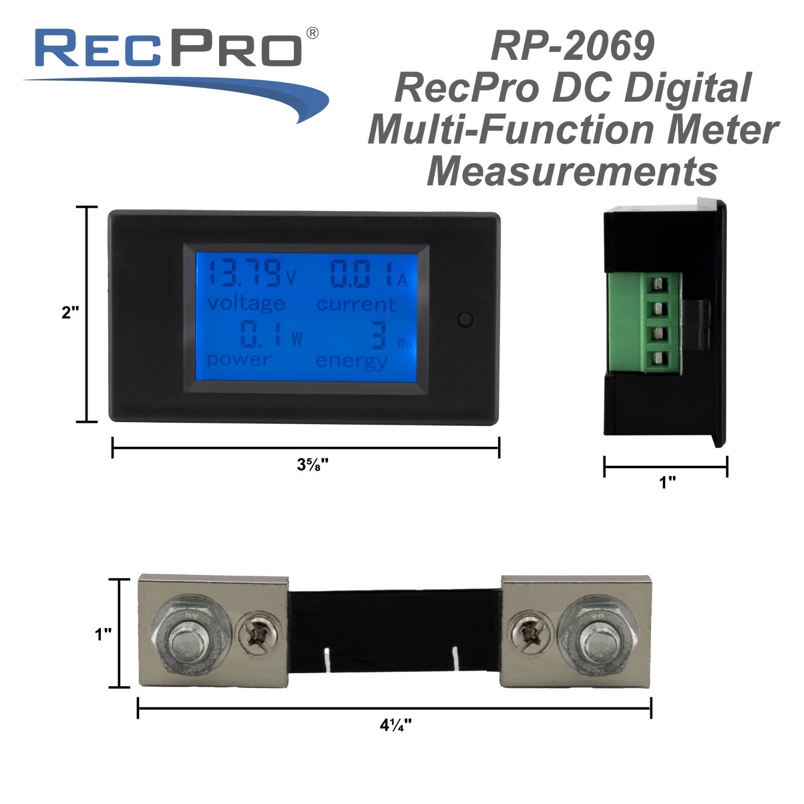 RV Power Usage Meter Measures Amps Watts Volts 12-100V DC Ammeter