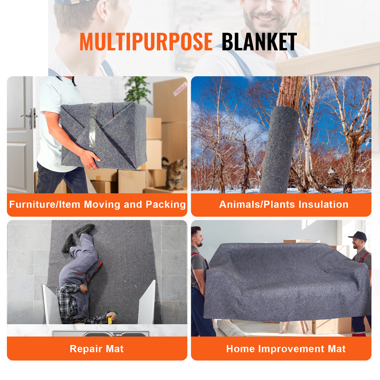 VEVOR Moving Blankets Packing Blankets 72″ x 54″ Furniture Pads 24-Pack 21 lb/dz