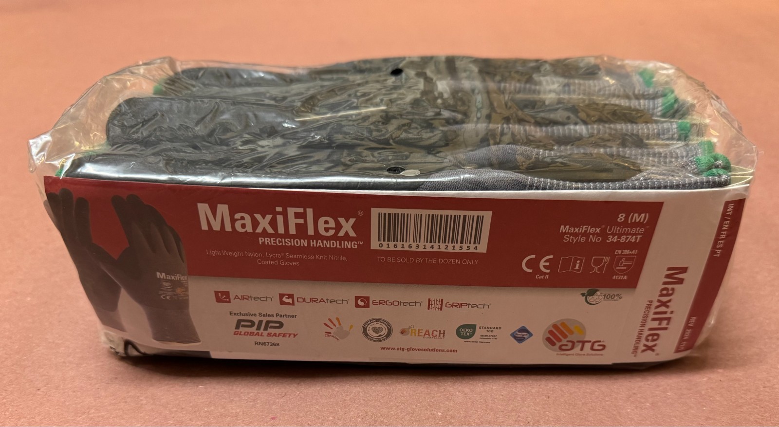 ⭐12 PAIRS MAXIFLEX 34-874T ULTIMATE NITRILE GRIP COATED WORK GLOVES SIZE 8 (M)⭐