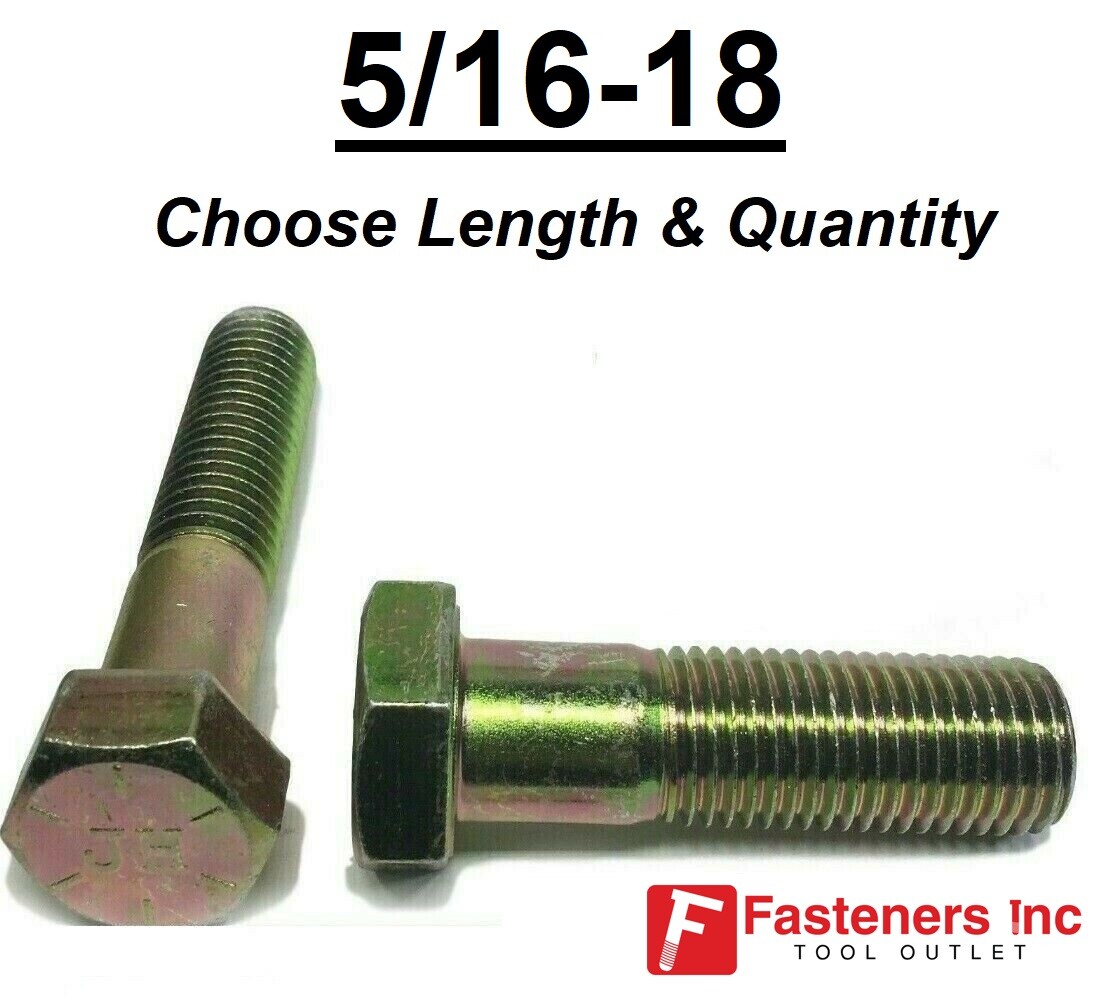 5/16-18 Grade 8 Hardened Hex Cap Screw Bolt Yellow Zinc (All Sizes & Qtys) 5/16″