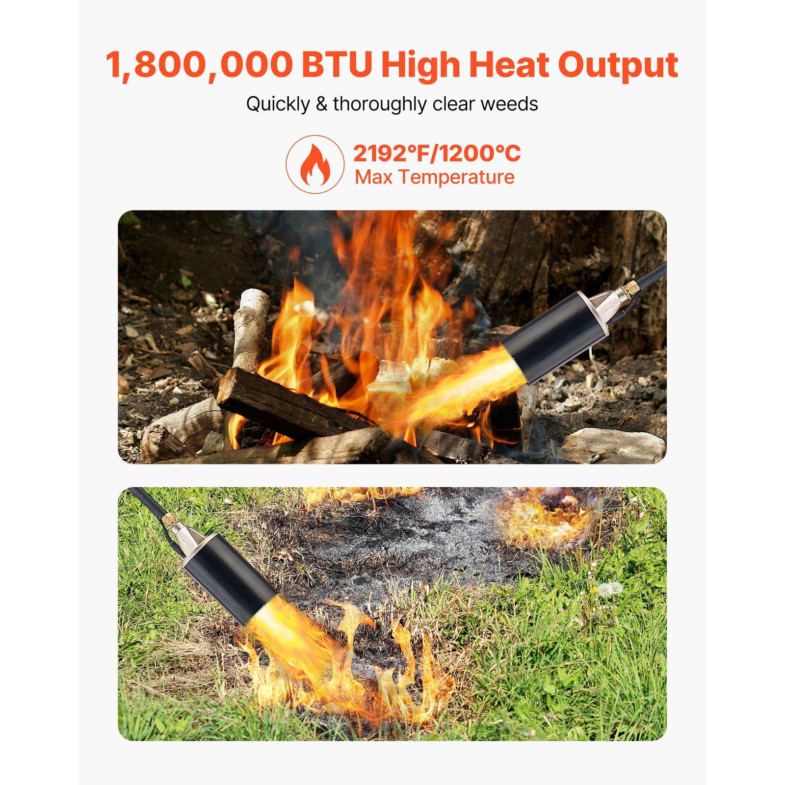 KFFKFF Propane Torch Weed Burner, 1,800,000 BTU Output with 10 ft Hose
