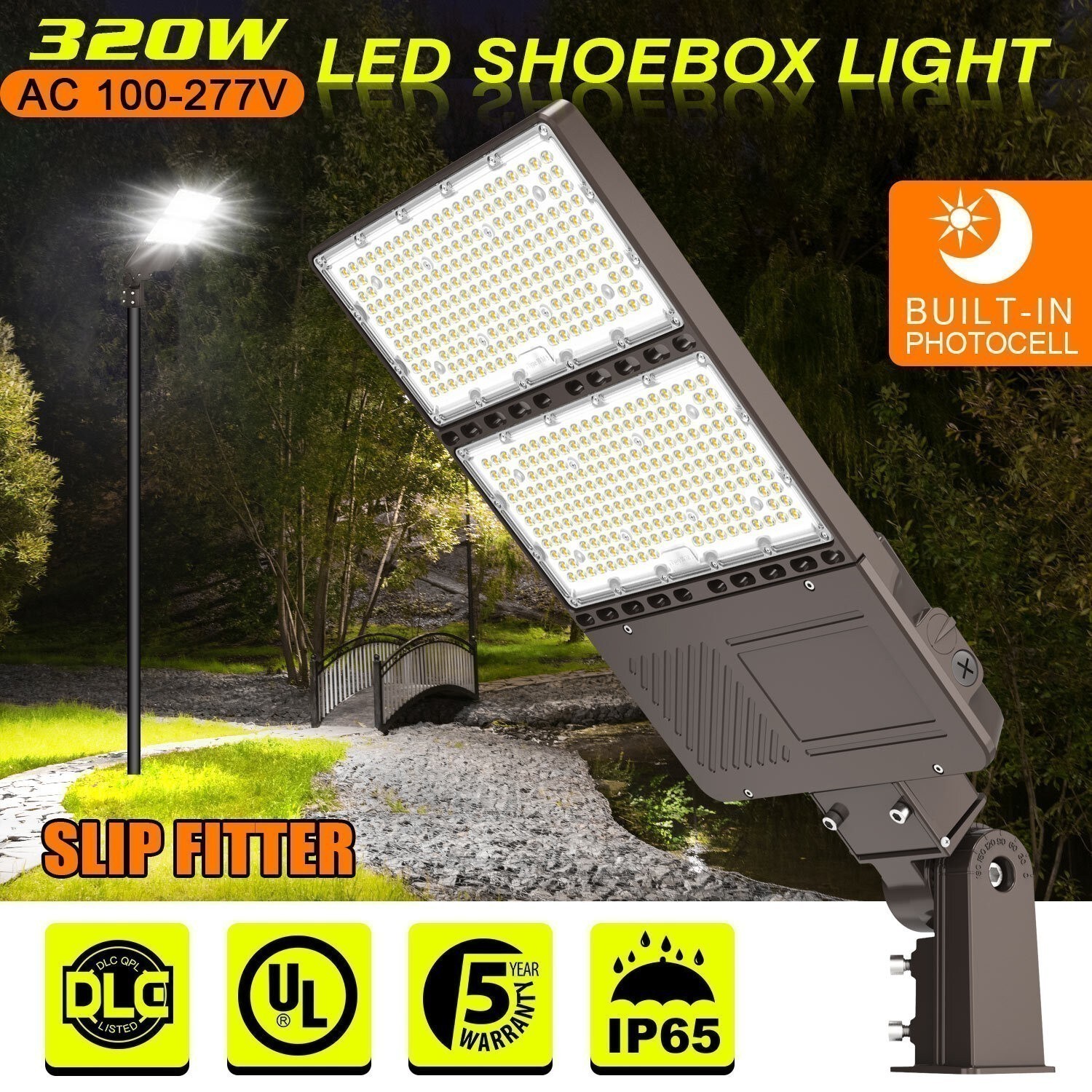 320W LED Parking Lot Outdoor Commercial ShoeBox Street Pole Light 48000Lumen