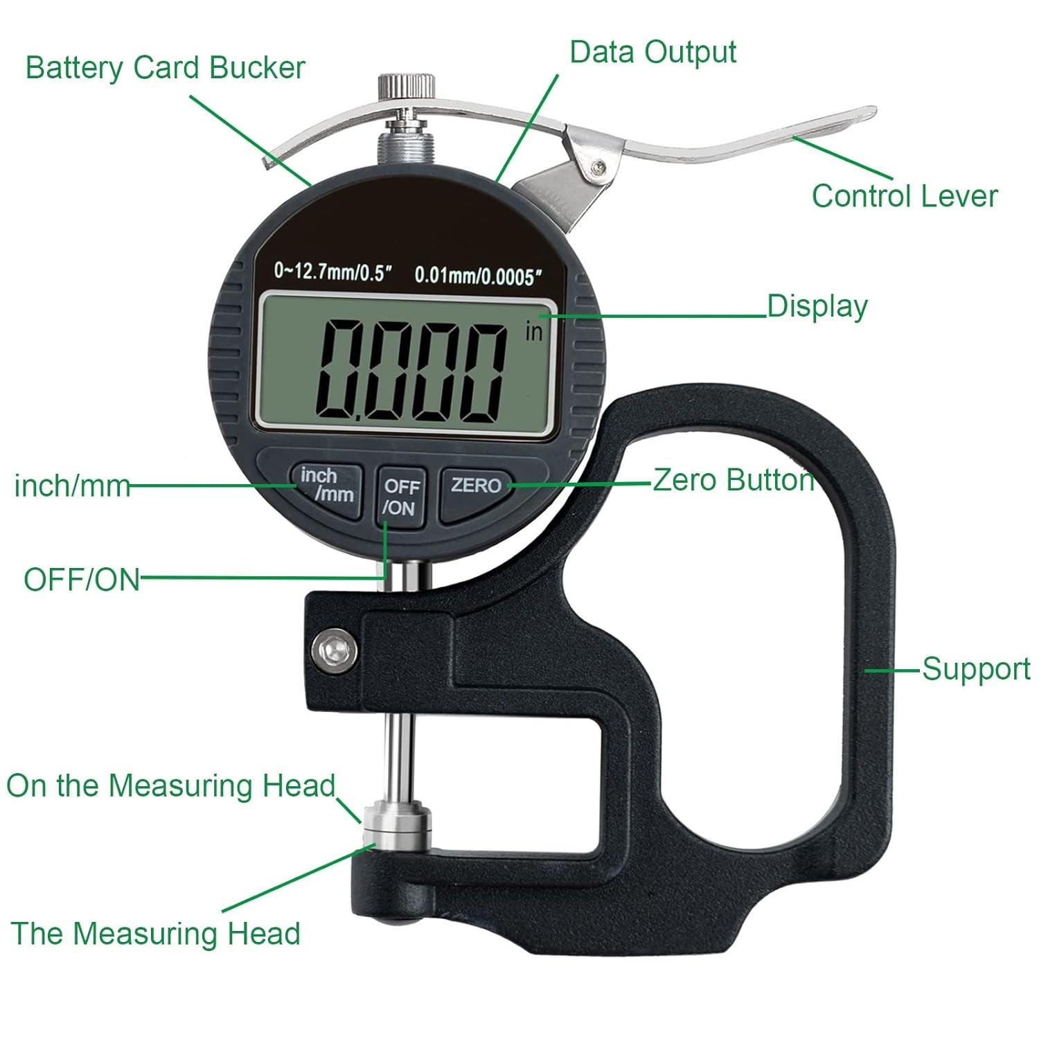 Digital 0.5 inch/12.7mm, 0.0005 inch/0.01mm, Thickness Meter Inch/Metric, Sui…