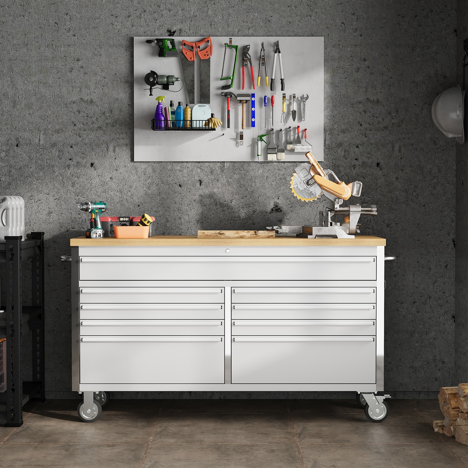 Garvee 61″ 15Drawer Rolling Tool Chest Locking Stainless Steel Cabinet W/ Liners