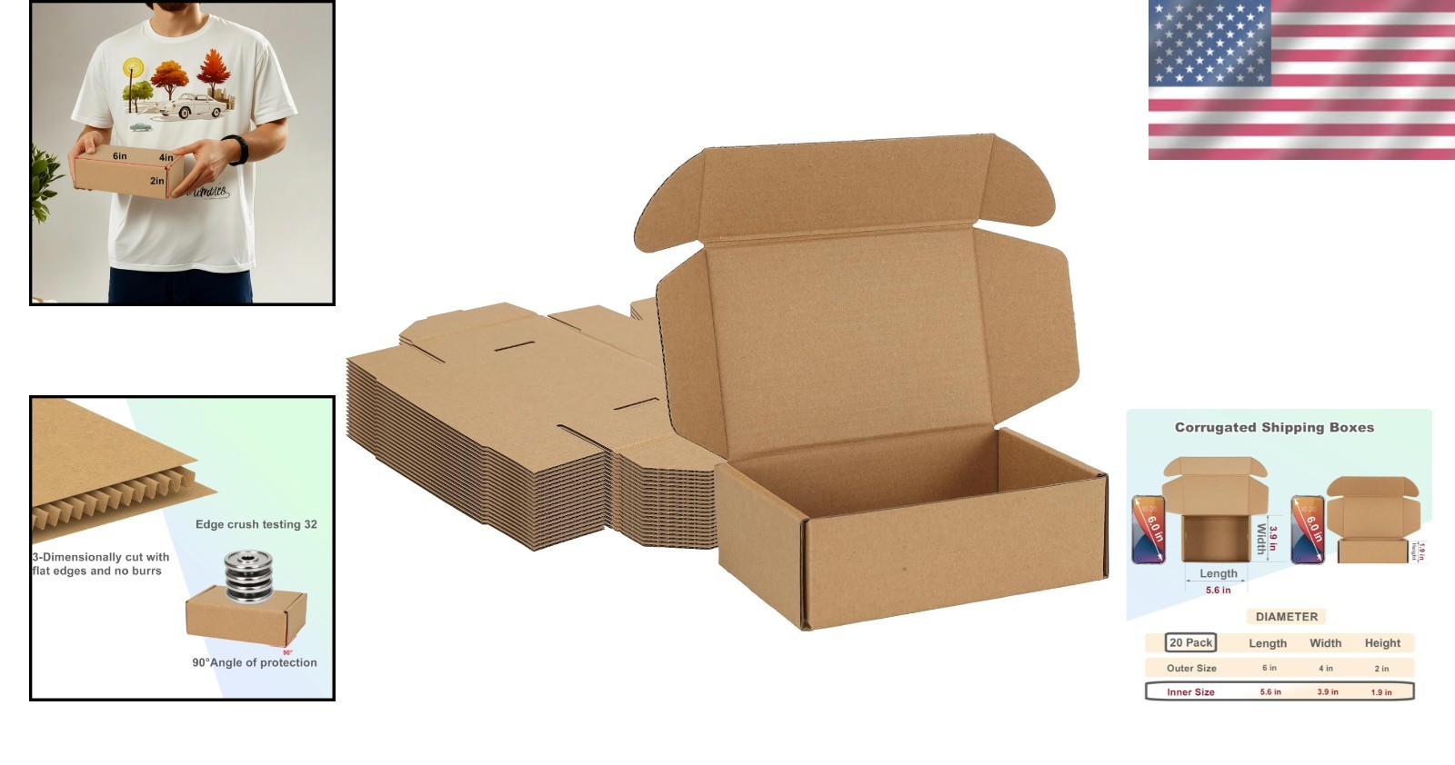 Crush Resistant 6x4x2 Cardboard Mailer Boxes – 20 Recyclable Shipping Solutions