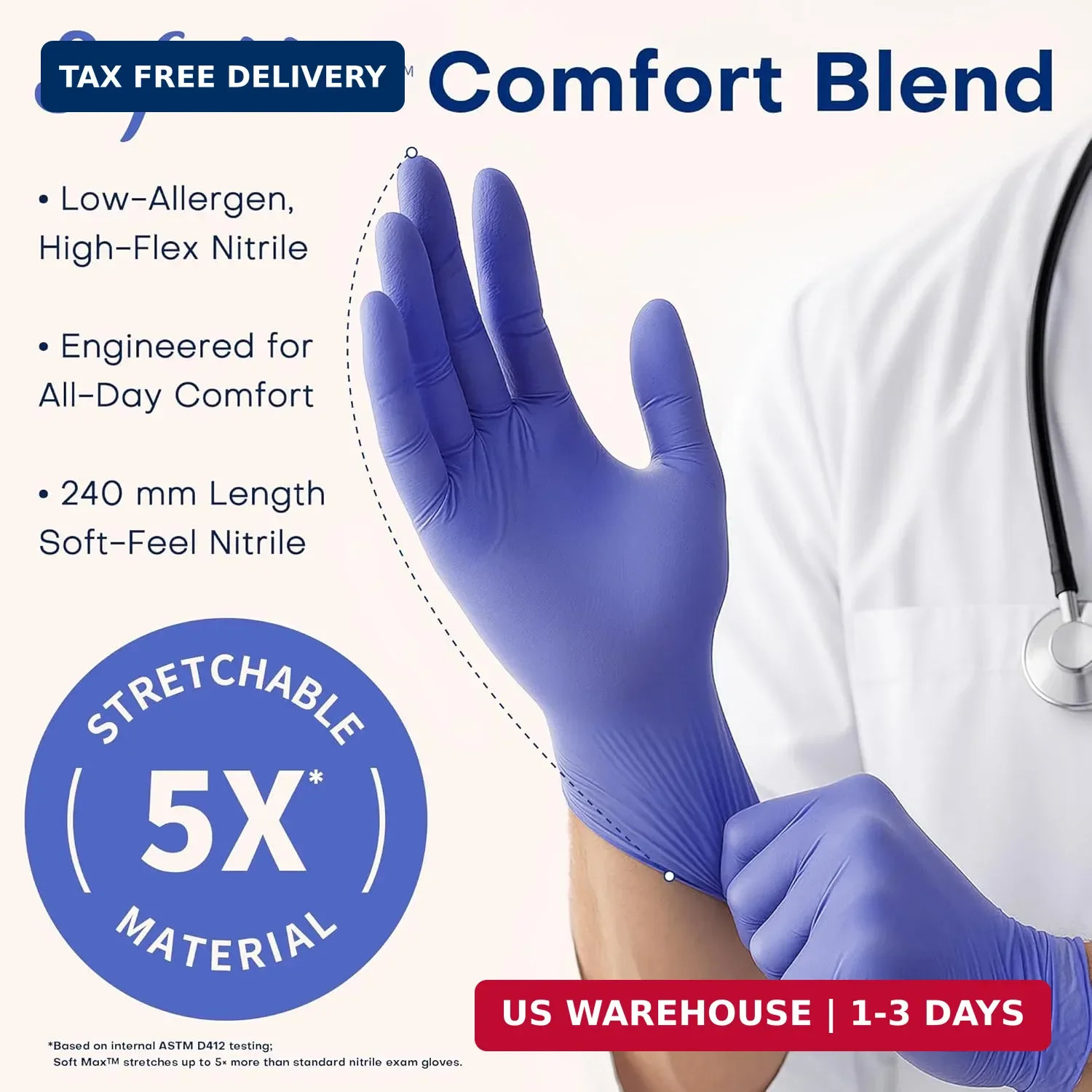Supmedic Medical Soft Max™ Nitrile Exam Gloves, Powder-Free Latex-Free Food Safe