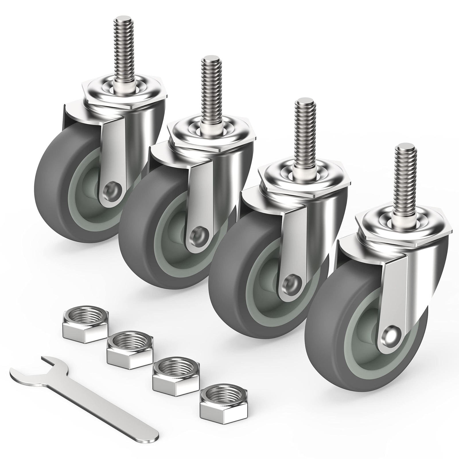 3 Inch Caster Wheels Threaded Stem Casters Set of 4 Heavy Duty Swivel Wheel