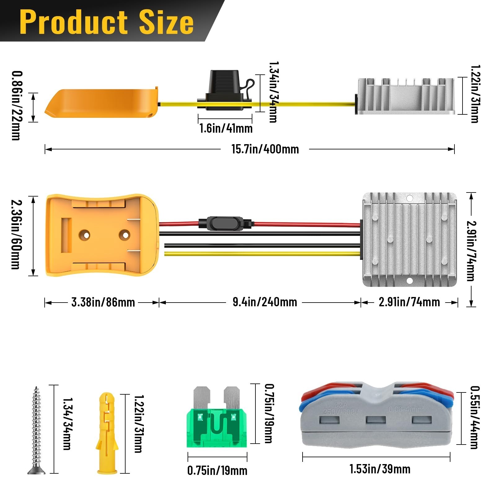 20V to 12V 20A Step Down Converter Adapter Compatible with Dewalt 20V Regulator