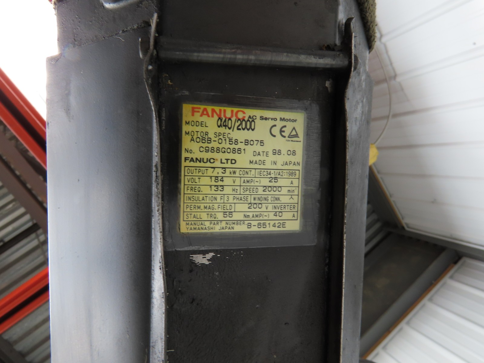 Fanuc A06B-0158-B075 a40/2000 AC Servo Motor 7.3kW 25A 2000 RPM 184V 3PH