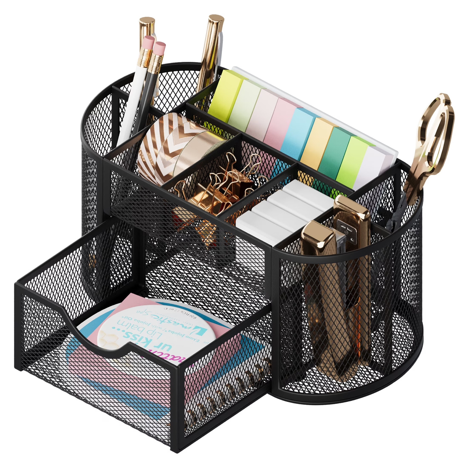 GARITIN Mesh Desk Organizer Pen Holder with Drawers Pencil Holder Office Black