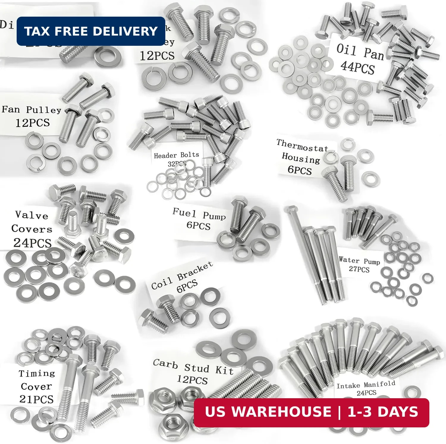 Stainless Steel Hex Bolt Kit for Ford 260 289 302 Engines – 228 Pcs Nuts & Bolts