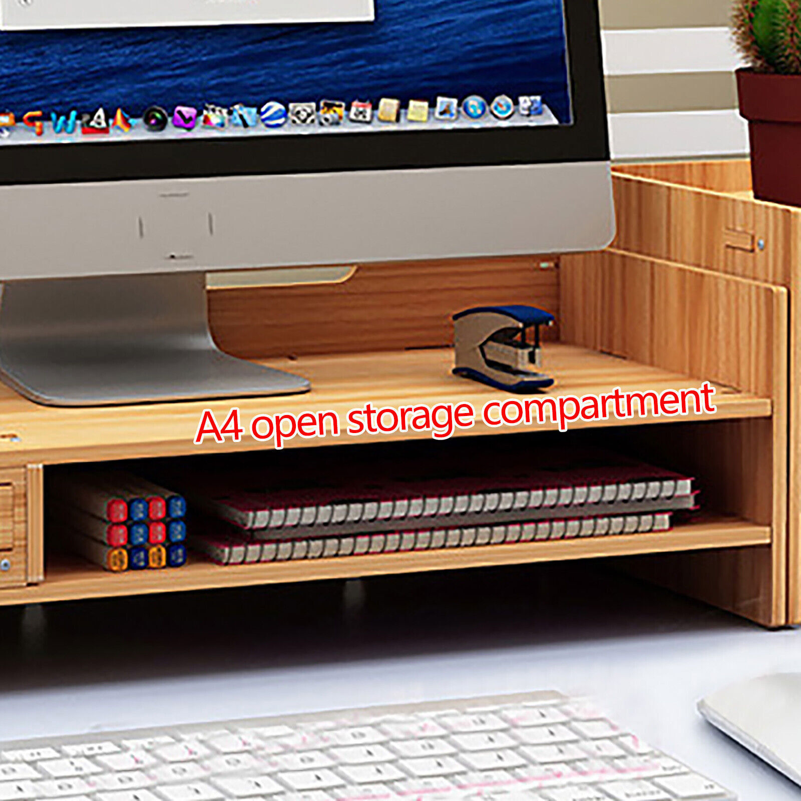 Wooden Desk Organizer with Drawers Office Supplies Computer Desktop Tabletop