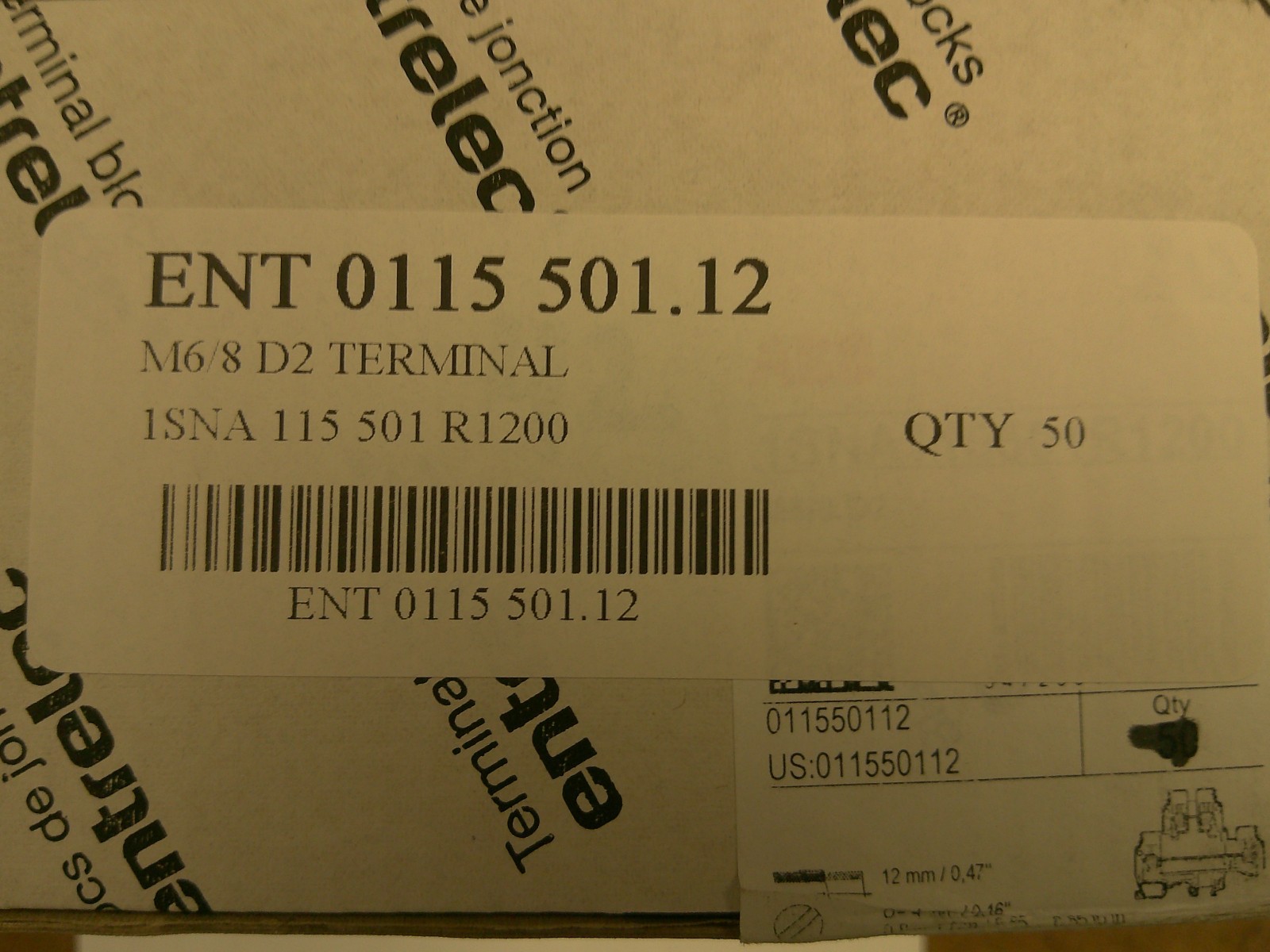 ENTRELEC 0115 501.12 ABB 1SNA115501R1200 –50PCS NEW