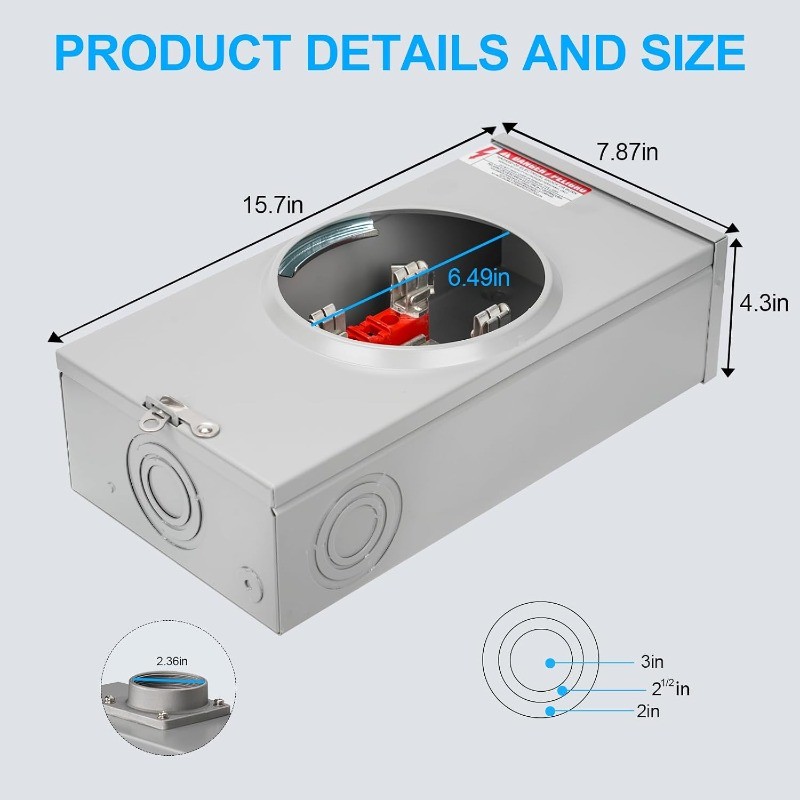 200 Amp Meter Socket, 4 Jaw Meter Base, 600V 3 Wire Ringless Type