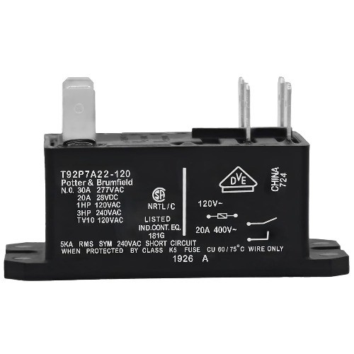 T92P7A22 120VAC 30A DPST NO 6 Pin Power Relay Number of Items: 1