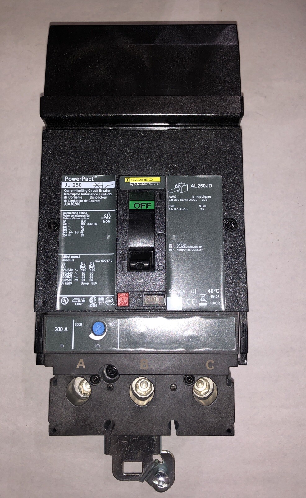 NEW Square D I-Line JJ 250 Amp JJA36200 S1 PowerPact Circuit Breaker 200 A 3 P