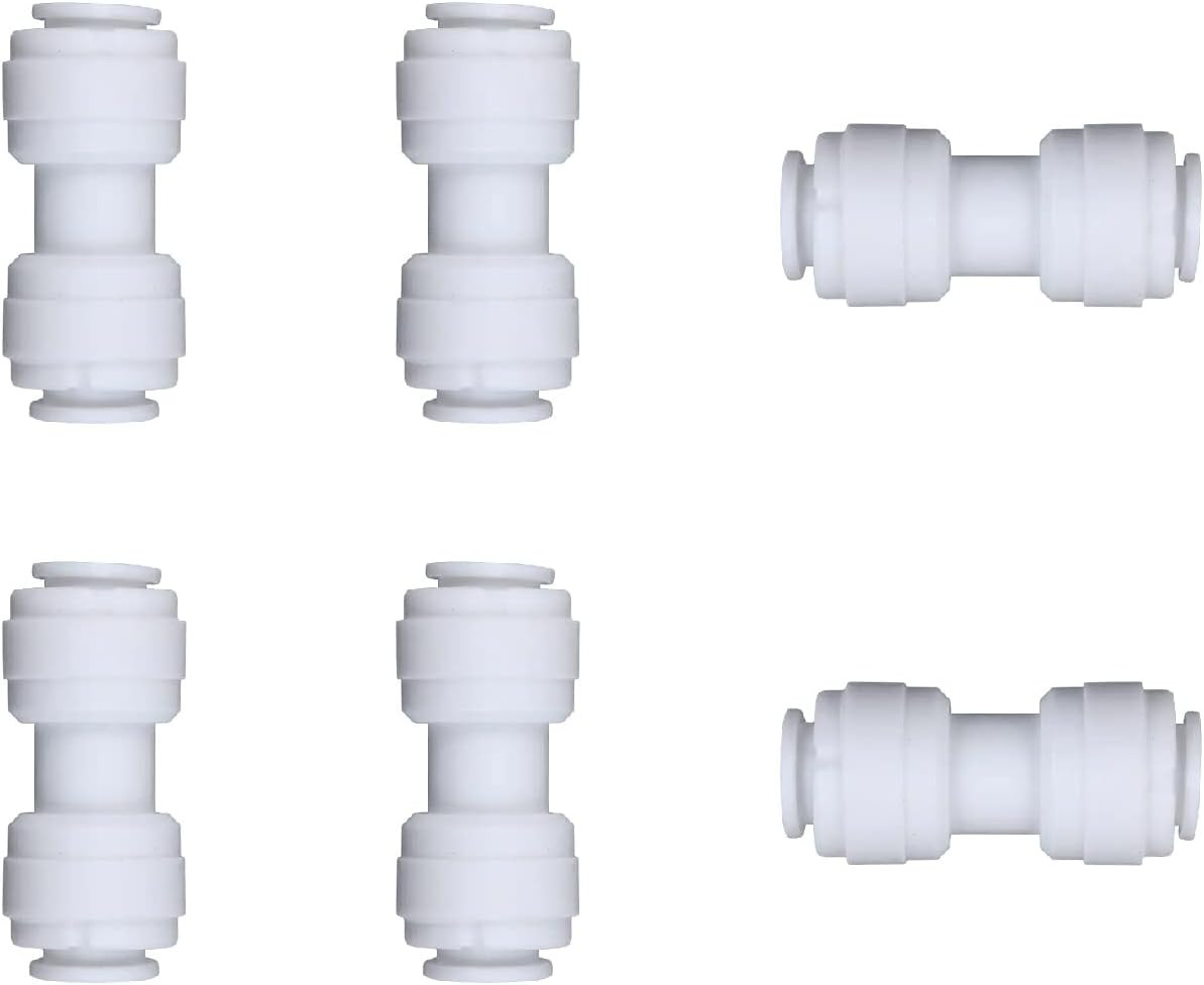 6pcs White Plastic Union Connector (5/16-in OD x 1/4-in OD, Push-to-Connect Redu
