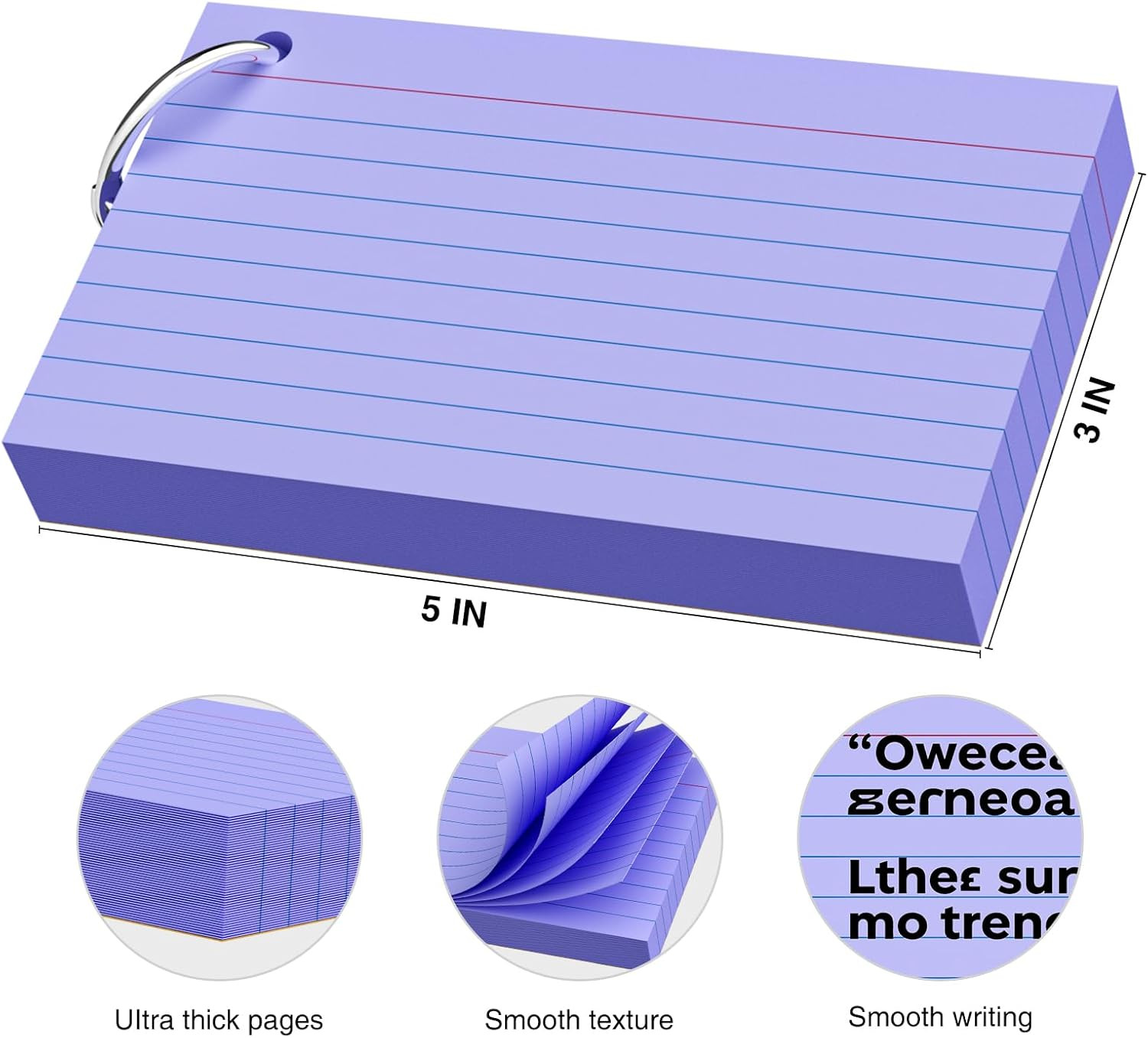 250 Count Colored Index Cards 3X5 Inch with Key Ring, 180Gsm Heavy Weight Flash