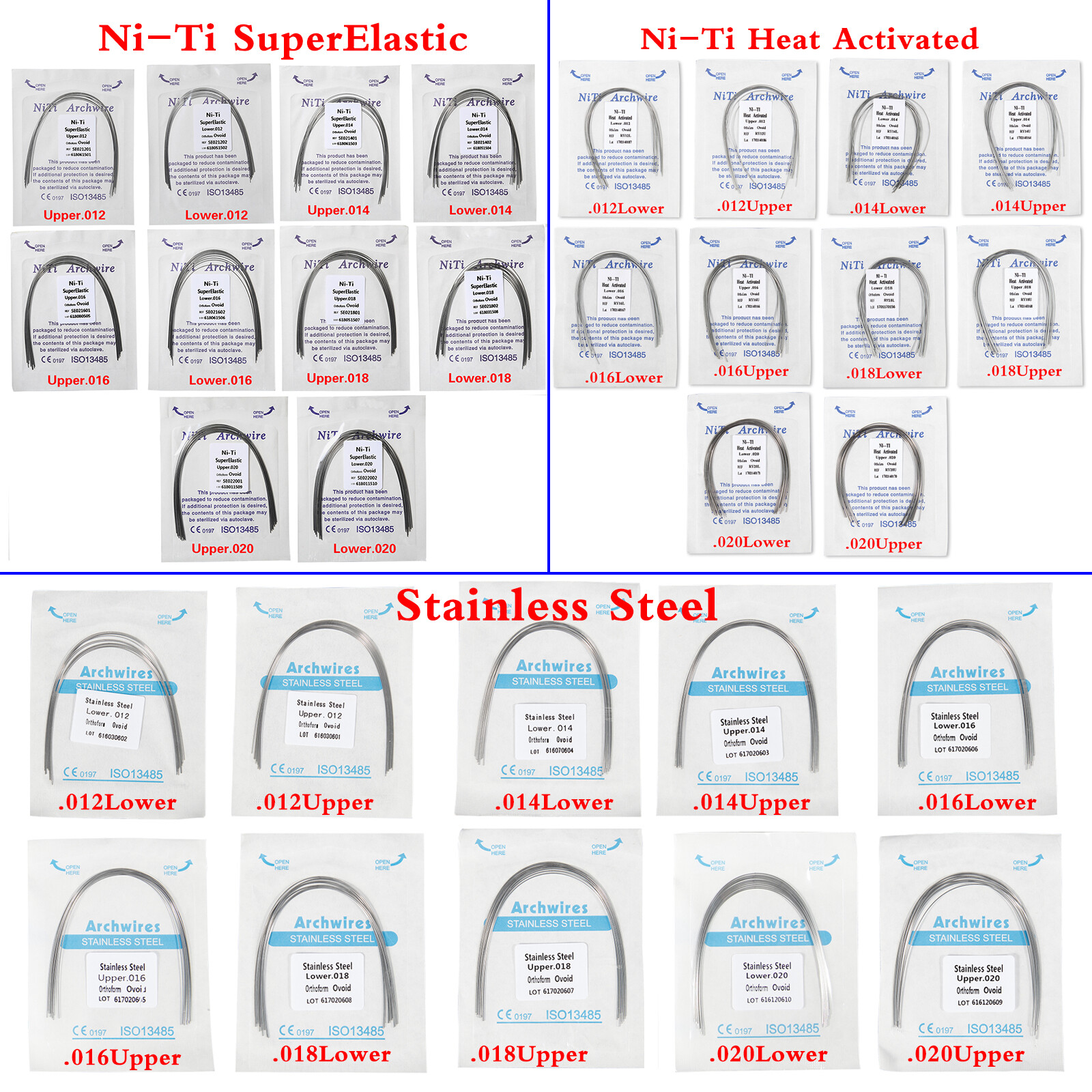Orthodontic Arch Wire Heat Activated /Niti/Stainless Steel Ovoid/Natural form