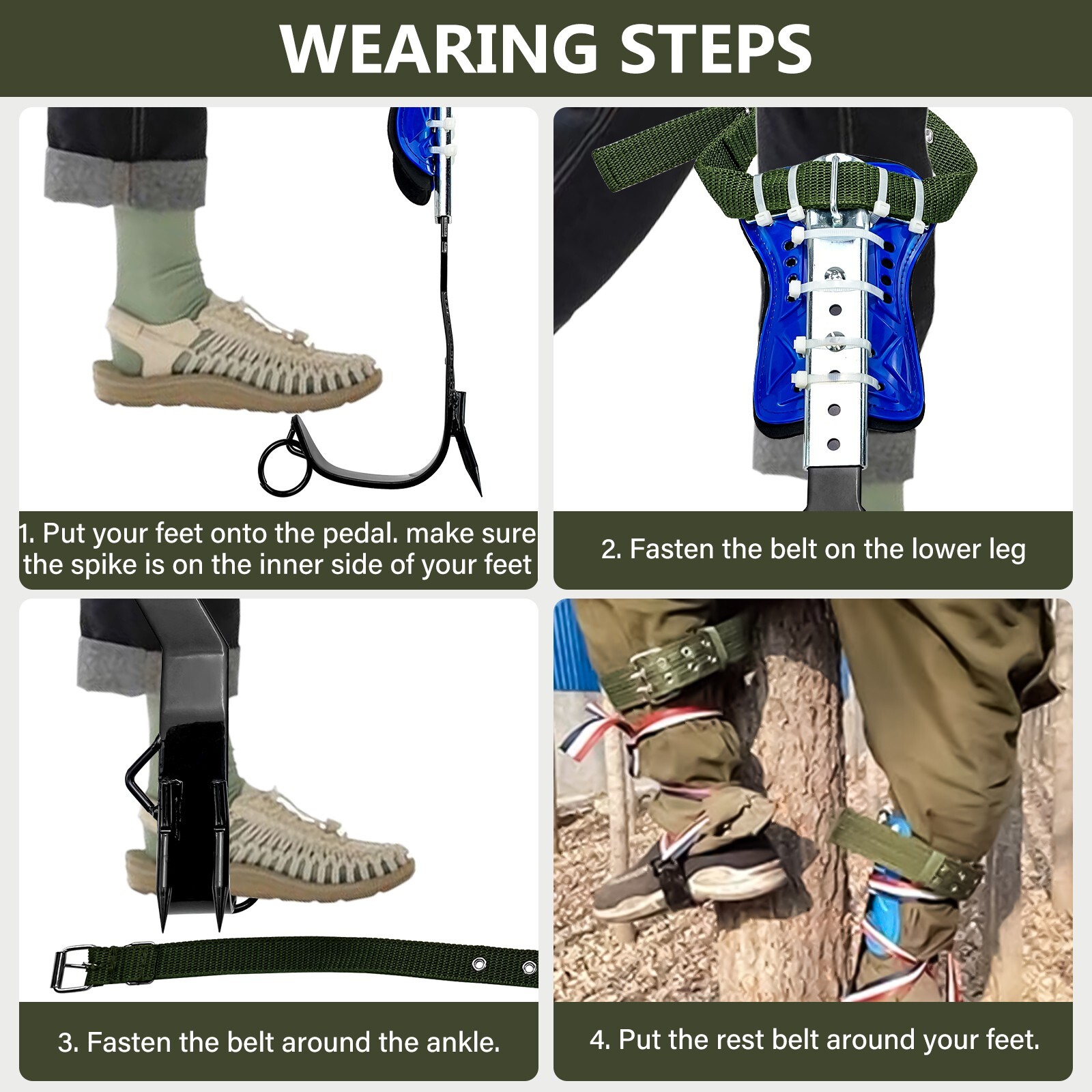 Tree Climbing Spikes Adjustable Height Pole Tree Climbing Spurs Steel w/2 Gear