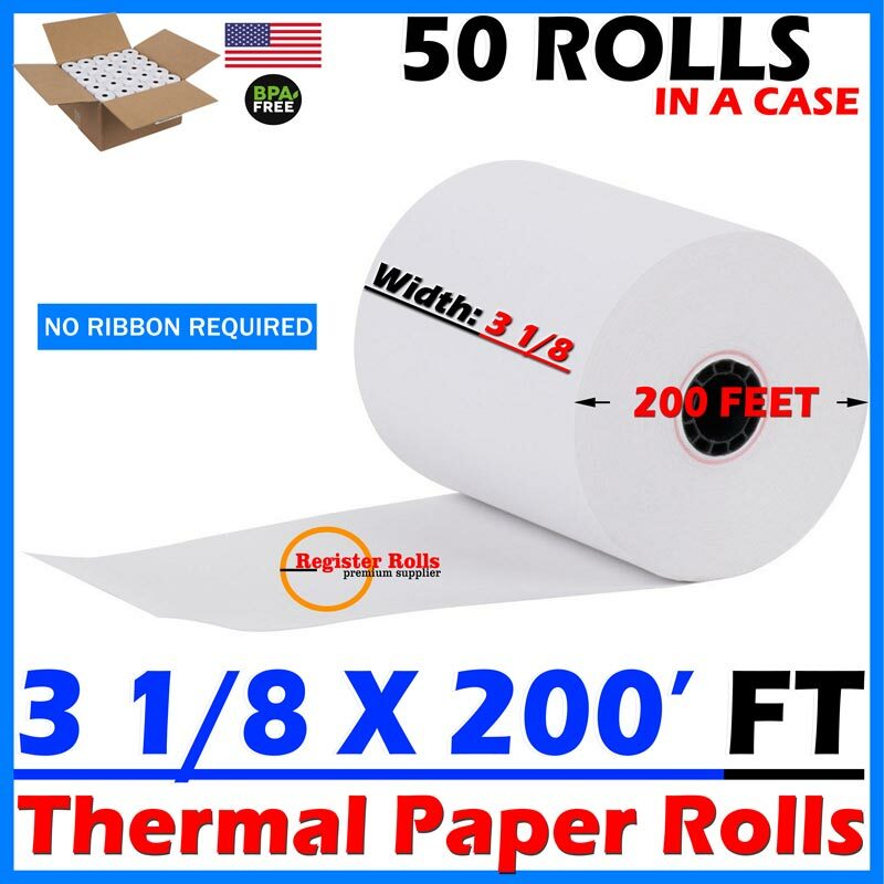 3 1/8″ x 200′ 50 ROLLS THERMAL PAPER CASH REGISTER POS PAPER ROLL RegisterRolls®