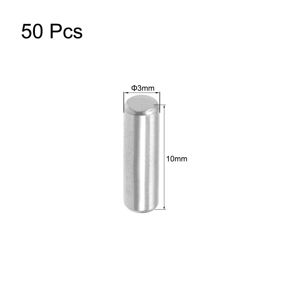 50 Pcs 3mm x 10mm Dowel Pin 304 Stainless Steel,Silver Tone