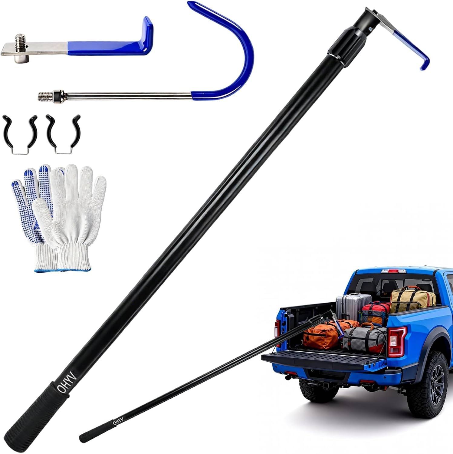 6.5FT Truck Cargo Grabber, 300lb Pull, Aluminum Alloy, Gen 2 Black
