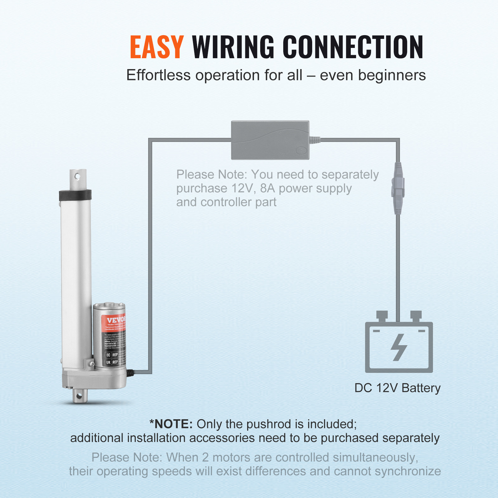 VEVOR Linear Actuator 12V 6 Inch High Load 330lbs/1500N 0.19″/s IP54 Protection