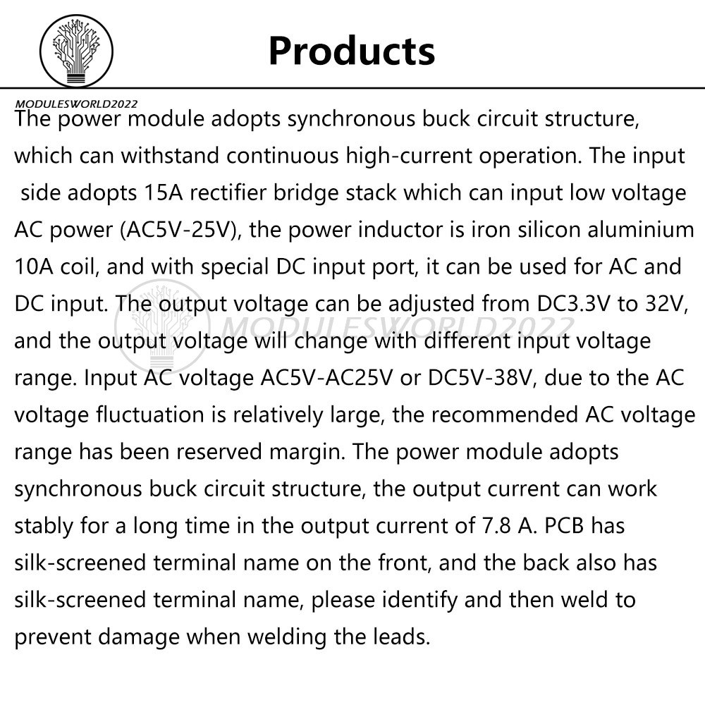 AC 5-25V/DC 8-38V To DC 3.3-32V Buck Power Module Adjustable Voltage Regulator