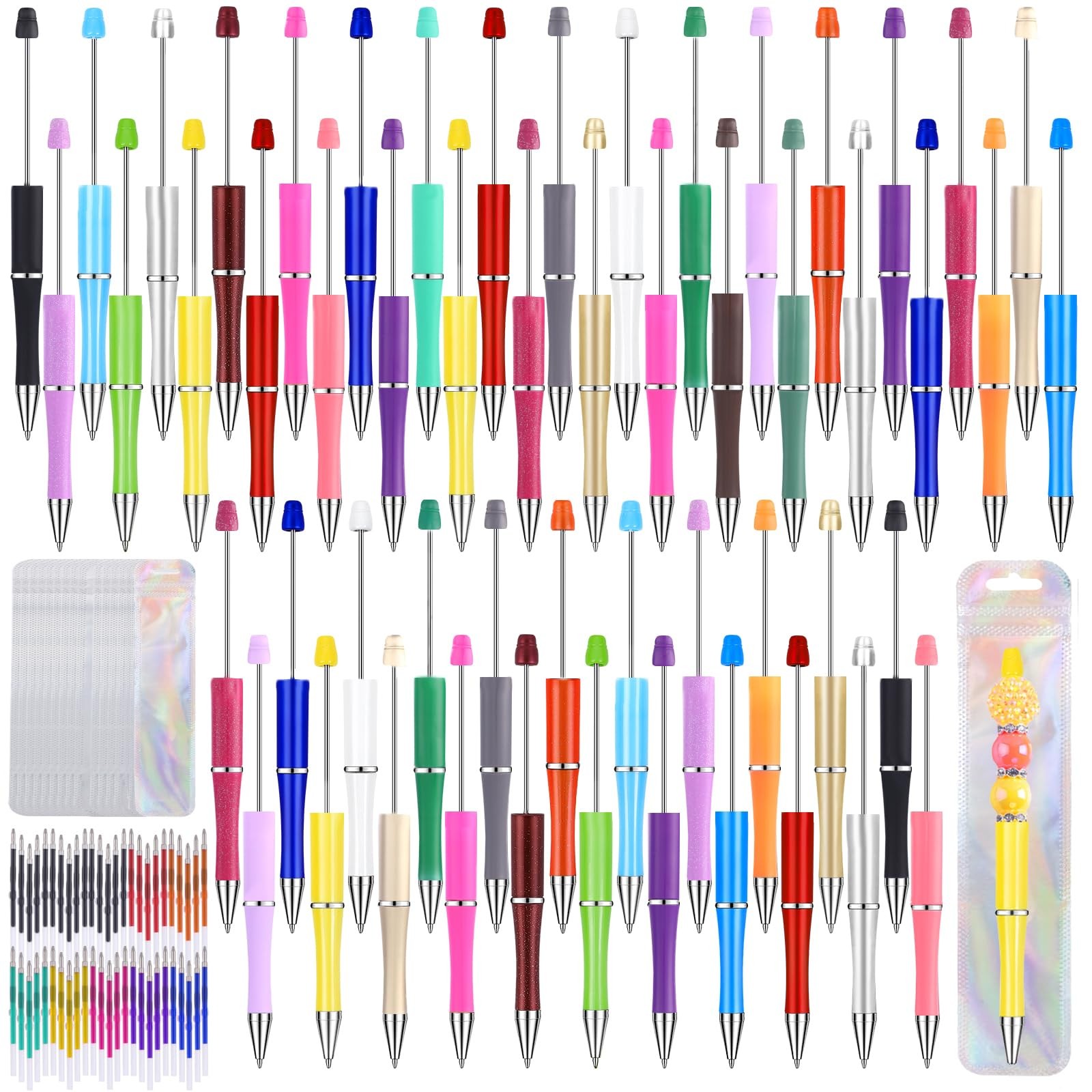 Vellibring 150 Pcs DIY Beadable Pen Kit Multicolor Bulk Ballpoint DIY Craftin…