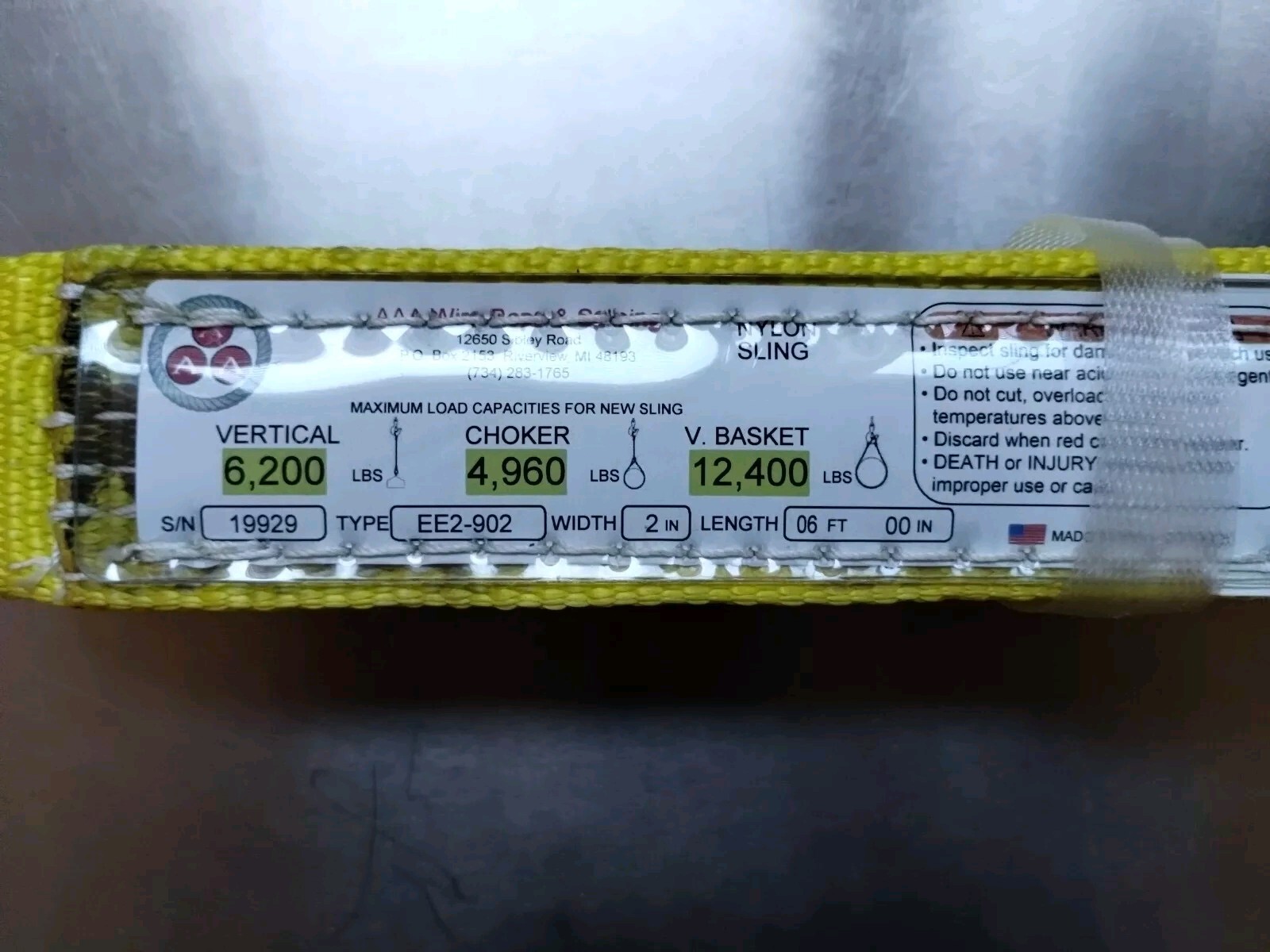 AAA Wire,Rope,And Splicing Lifting Sling Nylon 6200 lbs 2″ x 6ft EE2-902