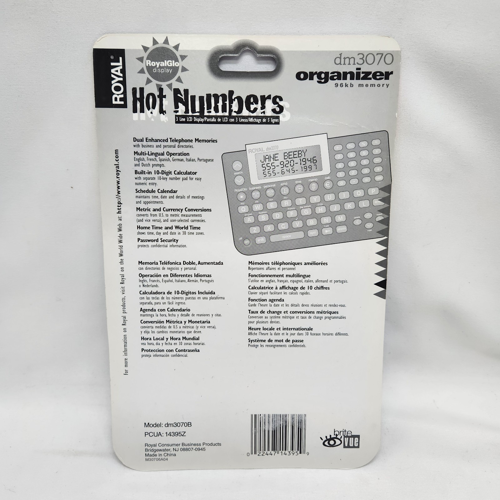 Royal Organizer DM3070 96kb Electronic Calculator Phone Calendar Clear Blue New