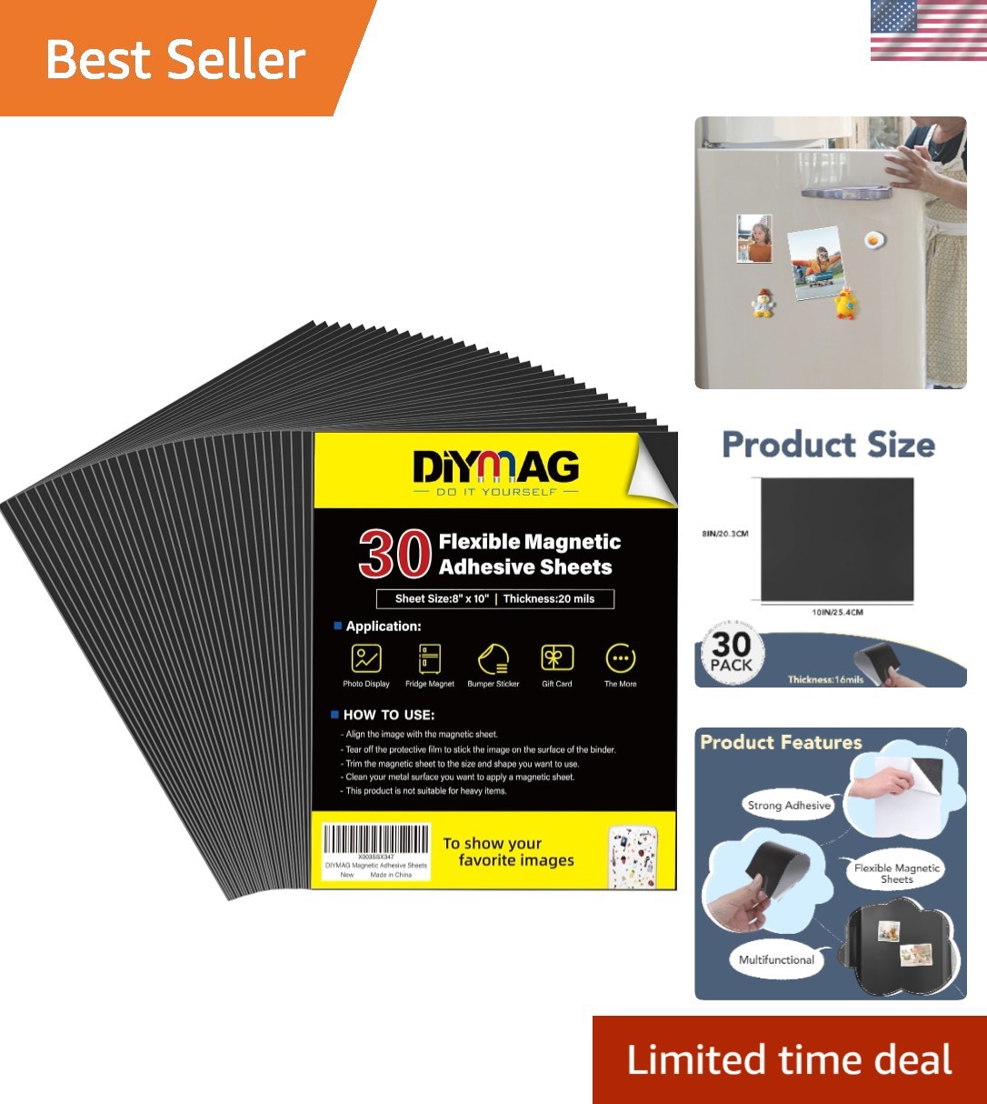 Adhesive Magnetic Sheets 30-Pack, 8×10 Inches – Ideal for Crafts & Decoration