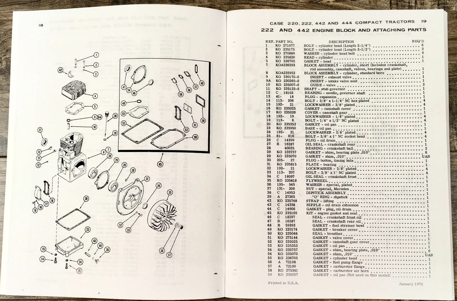 Tractor Service Parts Manual Fits 1978 Case 220 222 224 444 Compact Garden Book