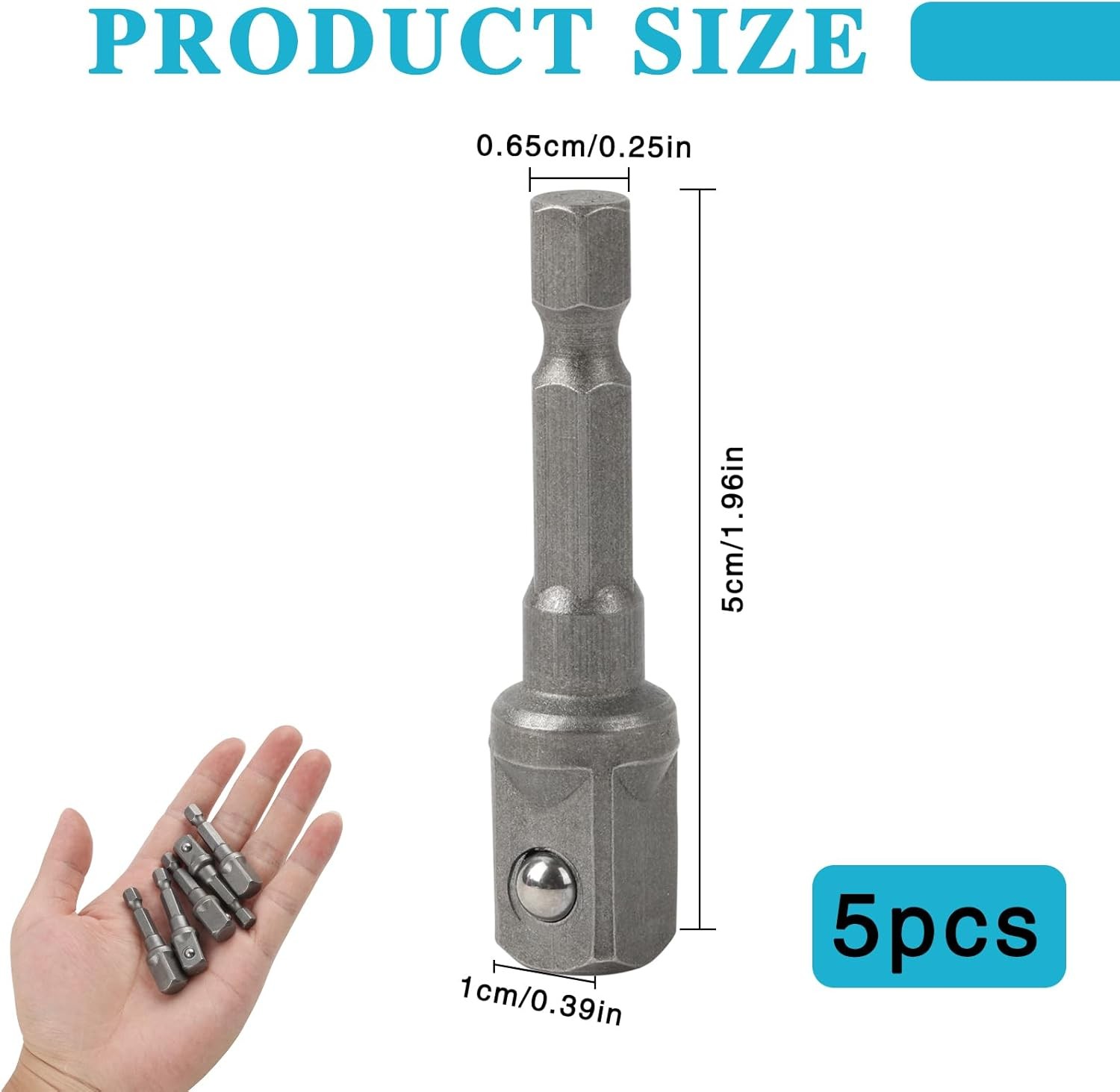 5pcs Hex Shank to Square Drive Socket Adapters Impact Socket Set with 1/4 to 3/8