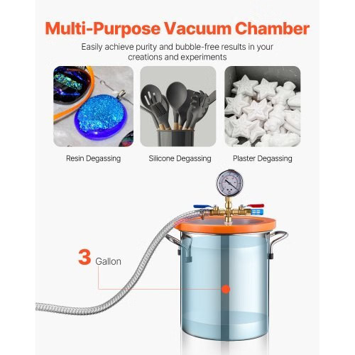 3 Gallon Vacuum Chamber and 3.5 CFM Pump Kit, Stainless Steel Chamber, Single St