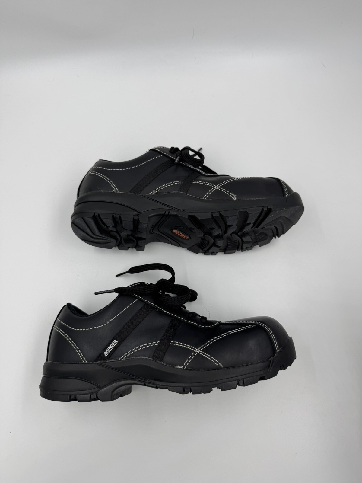 Avenger Safety Footwear Black White Stitch Leather Steel Toe Shoes Womens 7.5
