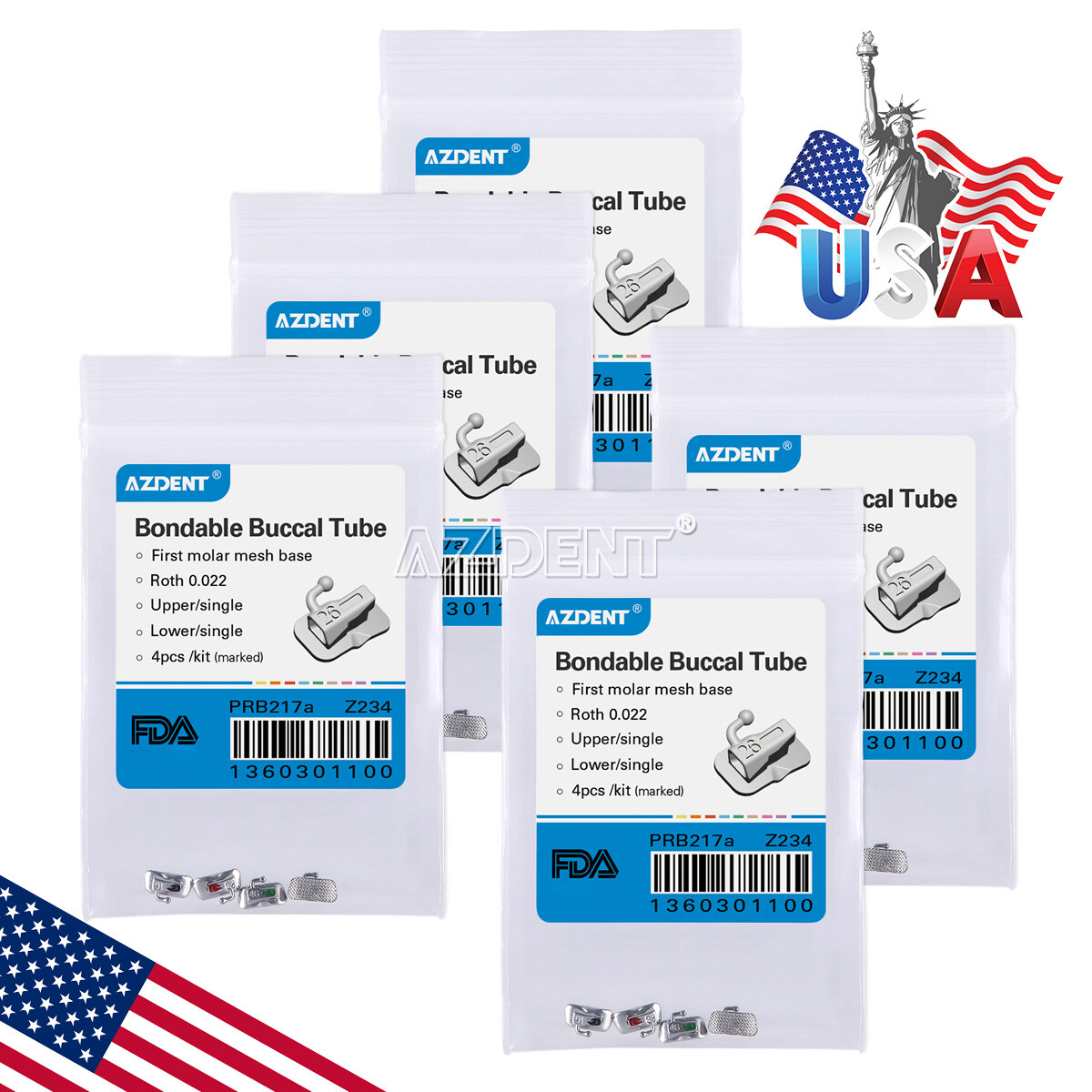 40Pcs AZDENT Dental Orthodontic 1st Molar Buccal Tube Bondable Non-conv Roth.022
