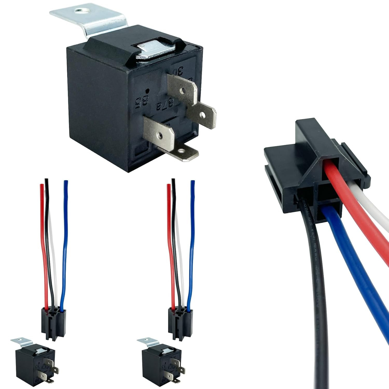 2 Pack 12V 40/30 Amp 4-Pin Automotive Relay Kit SPST Heavy Duty DC Power Relay