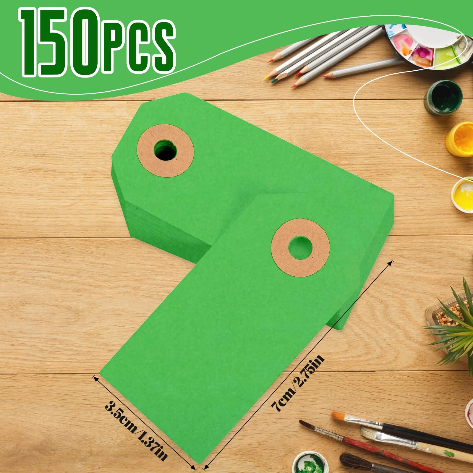 150 PCS Green Blank Manila Shipping Label Hang Tags String 2 3/4×1 3/8 Inch