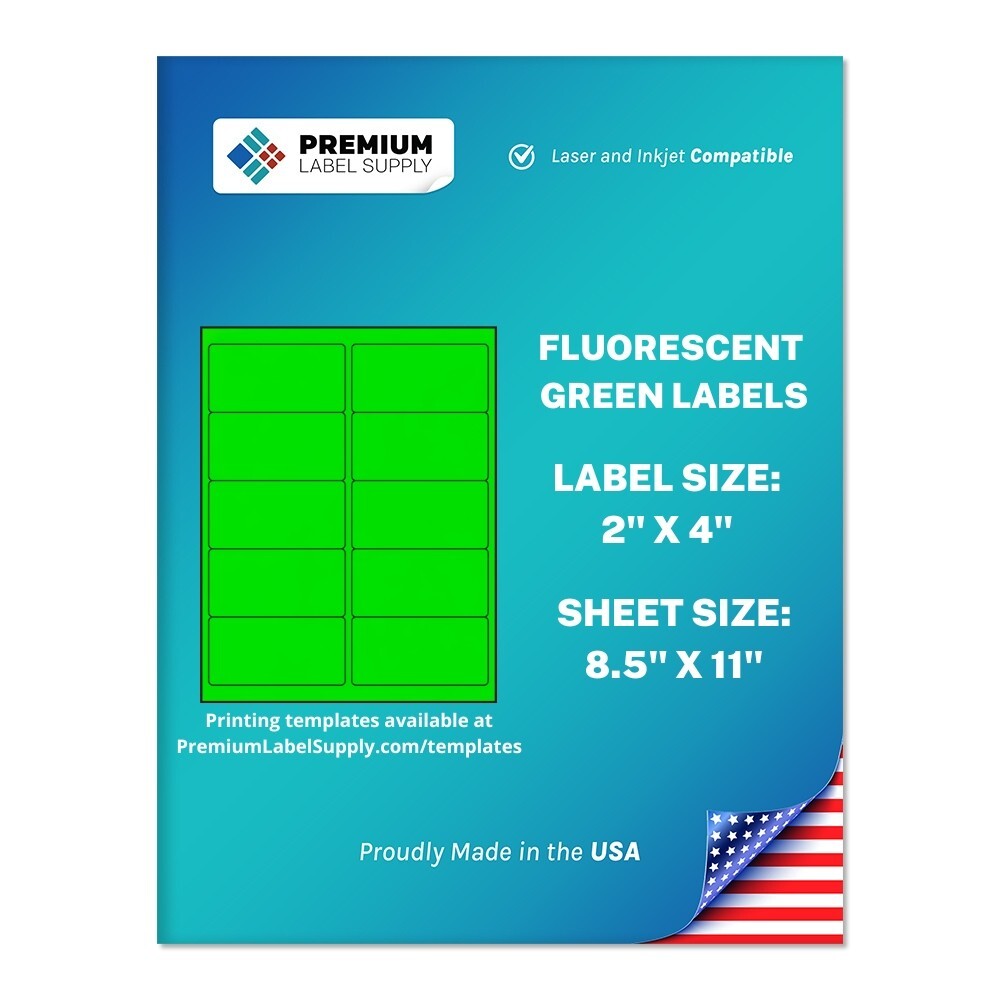 250 Fluorescent Green 2″ x 4″ Neon Color Address Labels 10 per sheet