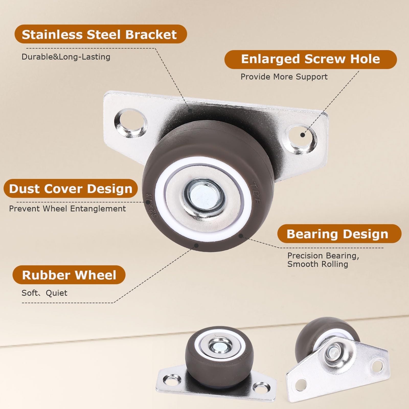 8Pcs Mini Low Profile 1-1/4″ Casters Wheels for Furniture, Drawers, DIY Projects