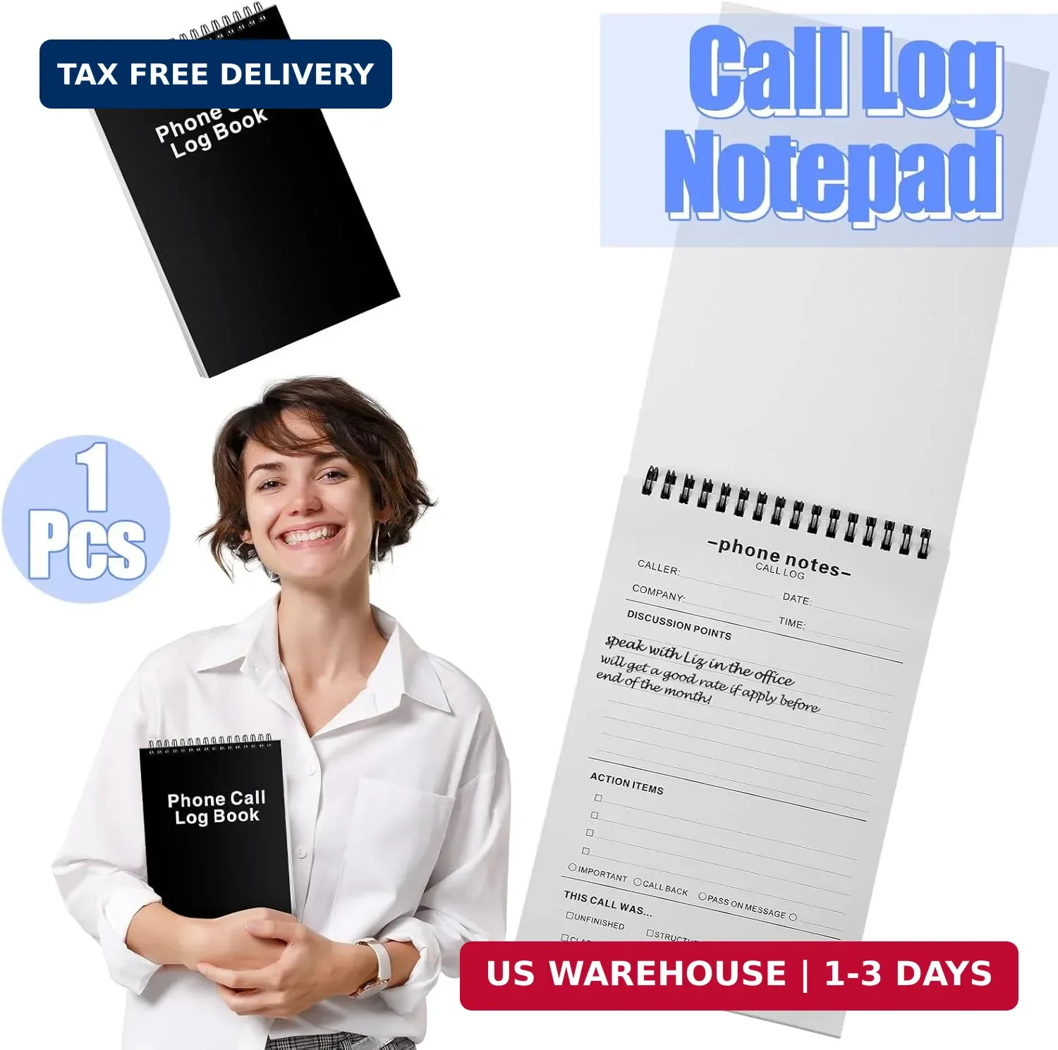 Faccito 1 Pcs Call Log Notepad for Work Phone Log Book for Office with Notes Pho