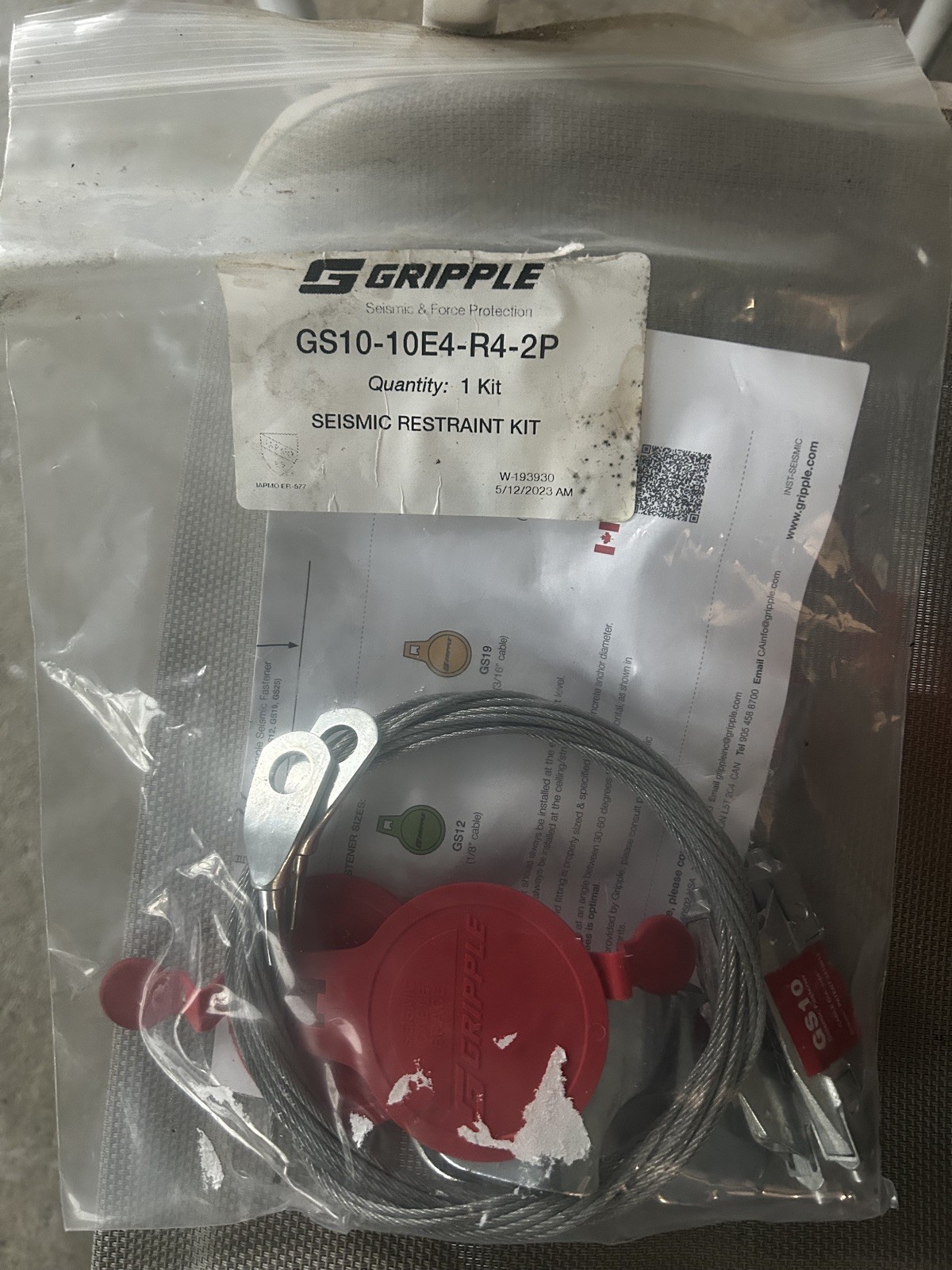 Gripple GS10-10E4-R4-2P Seismic Restraint Kit, 5/64″ X 10′